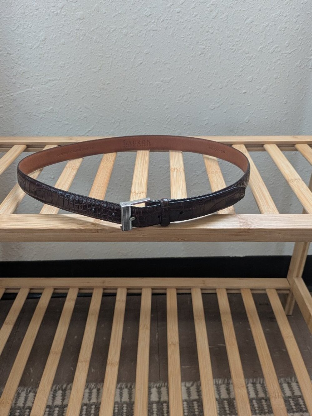 Lauren Ralph Lauren Brown Croc Embossed Leather Belt | Genuine Leather | Classic